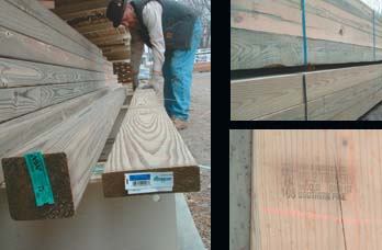 Copper azole and ACQ lumber (shown left photo,       copper azole 4x4 on left, ACQ 2x6 on right) look similar to CCA, so it's       important to read the end tags and verify deliveries with your supplier.