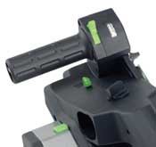 Festool's grip can be twisted to change the depth setting and locks with a thumb lever. Each mark is .1 mm, or less than 4 thousandths of an inch.