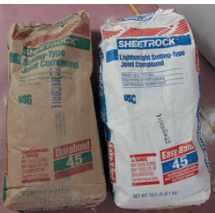Though not as hard or as strong as regular setting compounds (at left), lightweight setting compounds (at right) are sandable and almost as easy to finish as premixed joint compounds.