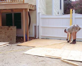 Figure 1. Lay out the inner and outer arcs of the stair on a temporary floor made from a double layer of plywood.