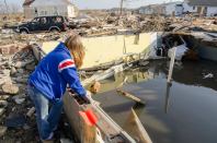 Union Beach, NJ, 12/3/12 -- Pamela Vazquez looks out over the destruction that was once her home and her town, before Hurricane Sandy hit.