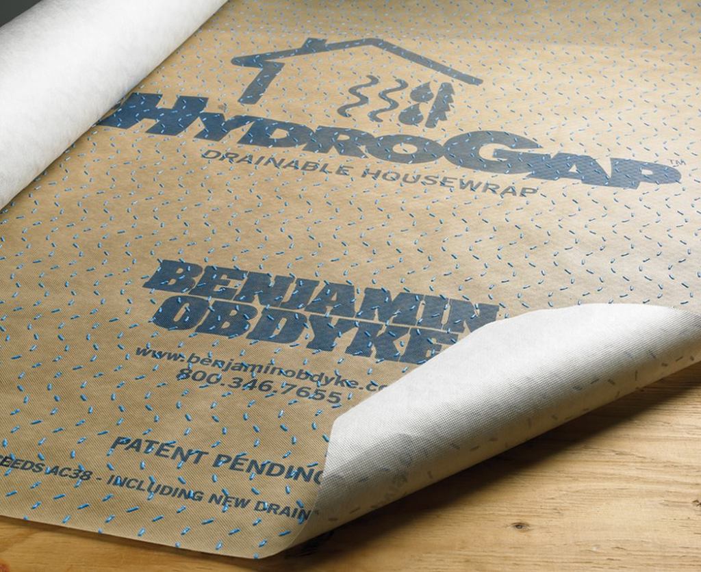 HydroGap drainable housewrap featuring unidirectional spacers that create a 1-millimeter gap between the sheathing and cladding.