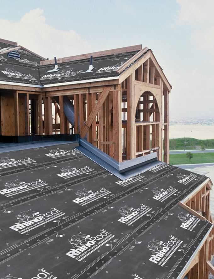 RhinoRoof synthetic roofing underlayment.