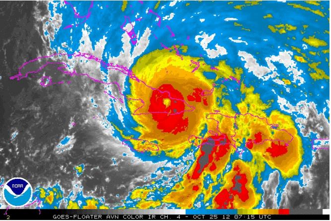Hurricane Sandy crosses over Cuba on October 25, 2012.