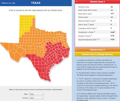 Texas Climate Zone Map. Red is Zone 2, Orange is Zone 3, Yellow 4