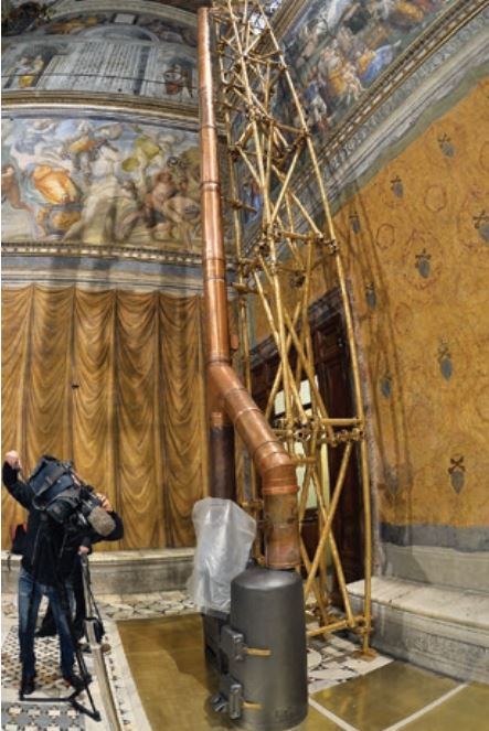 Maintaining proper clearance between stovepipe and combustibles is especially important in the Sistine Chapel.