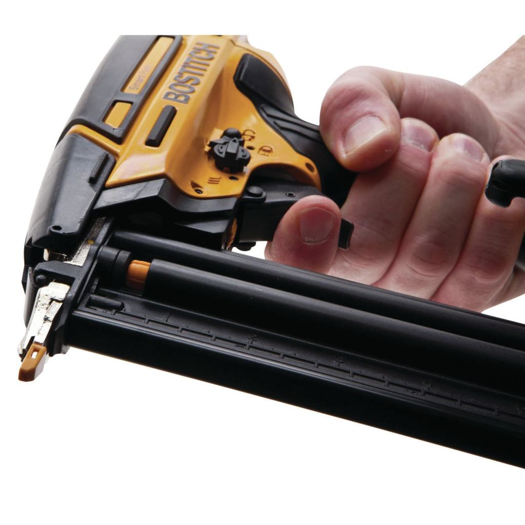 The tip on the new Bostitch Smart Point brad and finish nailers only needs to touch a work surface to enable firing.