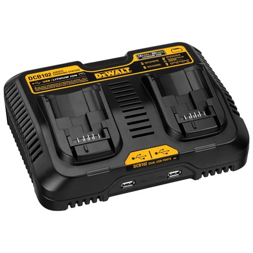 Charger for 12V and 20V MAX batteries with dual USB ports