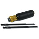 The model 32700 Power Driver Set includes a handle, and #2 Phillips and #2 square drive bits. They can be loaded into the handle one-handed and removed with a press of the release mechanism.