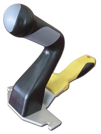 Two grips, and mountable. The 8000 Wizard Handle from AMES can be mounted onto a flat box. It’s compact size and design gives user good control and maneuverability while taping seams.