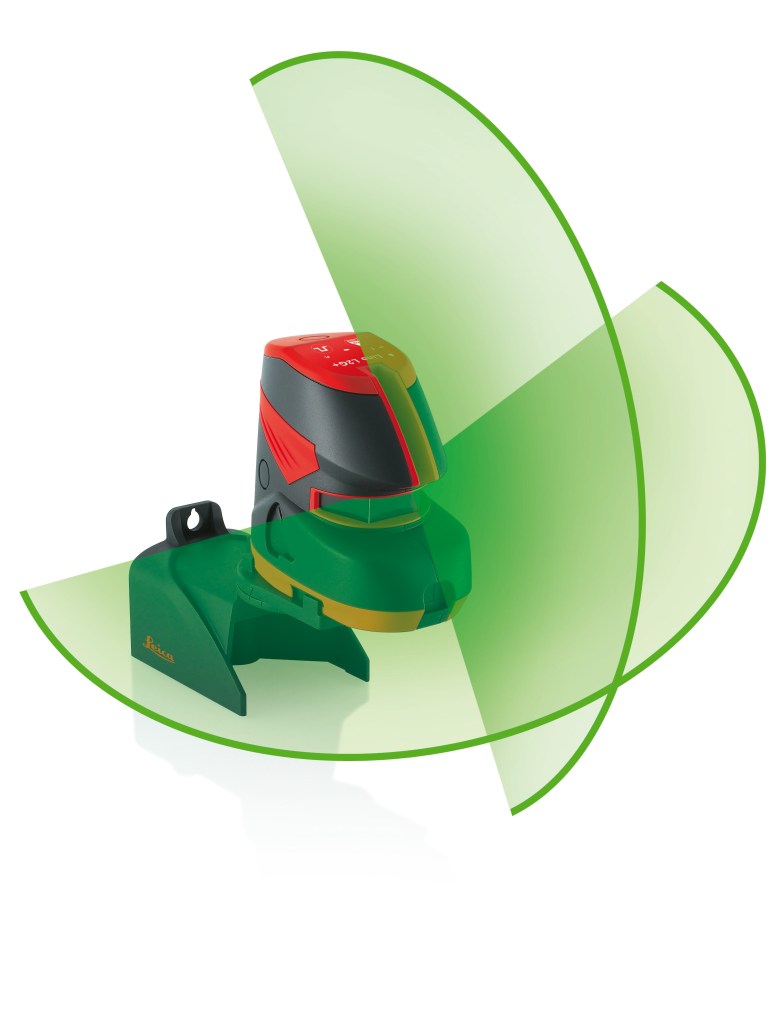 The laser projects plumb and level beams, which because they are green are more easily seen in bright lighting conditions than ones that are red.