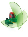 The laser projects plumb and level beams, which because they are green are more easily seen in bright lighting conditions than ones that are red.