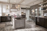 York Reverse Raised (RR) maple Smoke, York Flat Panel (FP) maple Irish Creme Classic, Mission Flat Panel (FP) quartersawn oak Greystone