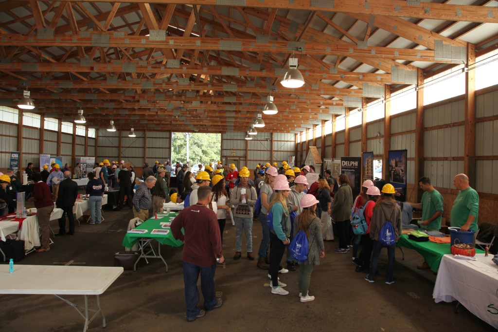 More than 350 students attend a Career Day sponsored by a partnership between the Cape Cod Builders Association and the local Workforce Investment Board. Here, the students visit dozens of stations run by companies looking for employees from every facet of the building industry.