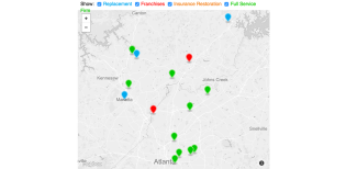 Map showing Atlanta area companies in the 2016 Remodeling 550