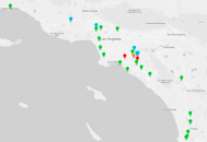 Map showing locations of 2016 Remodeling 550 companies based in Southern California