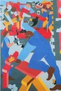 About “Builders,” 1980, Lawrence said, “I like the symbolism of the builder. I think of it as man’s aspiration to build harmony.”