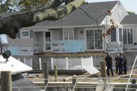 Two workers were injured, one seriously, when a deck they were working on collapsed in Copiague, New York. Credit: Paul Mazza/Newsday