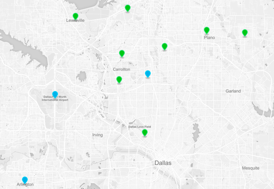 Map showing locations of 2016 Remodeling 550 firms in the Dallas-Fort Worth Metroplex