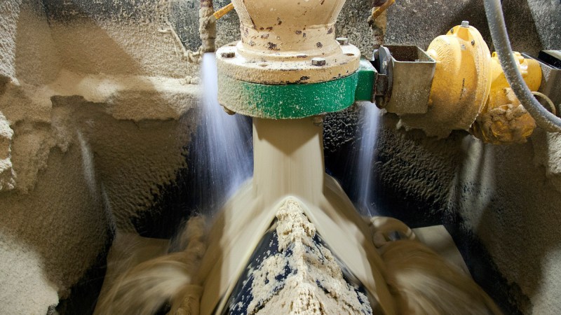 A slurry of cleaned silica sand flows into the wash plant, where it is washed in preparation for storage at the Wisconsin Industrial Sand Co.'s Maiden Rock facility in Maiden Rock, Wis.