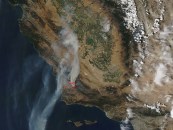 NASA's Terra satellite captured this view of smoke streaming from the Alamo Fire in Santa Barbara County, California, on July 9, 2017 (Photo by NASA).