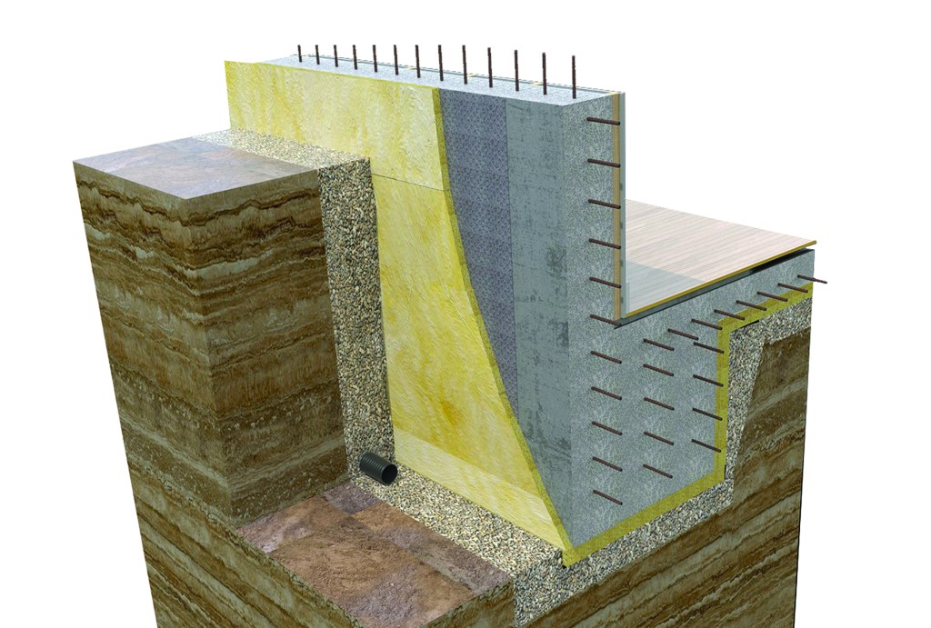 This rendering by California architect Dan Hruby shows the insulated footing detail for developer Tyson Dirksen’s project in San Francisco’s Russian Hill neighborhood. The heavily reinforced footing supports three stories of concrete and steel construction set underneath an existing wood-frame house, which was lifted one story to create a fourunit multifamily building. Two inches of EPS insulation isolates the building’s lower apartments from the surrounding earth.