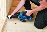 The new Bosch cordless recip saw, equipped with the new Bosch Core18V lithium ion battery, features cordlike power, a redesigned handle, large blade-change mechanism, and built-in electronics that monitor the load to maintain cutting speed.