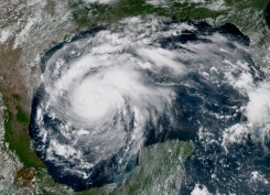 Hurricane Harvey shortly after gaining Category I wind speed on Thursday, August 2017. Image credit: NOAA/CIRA/RAMMB.