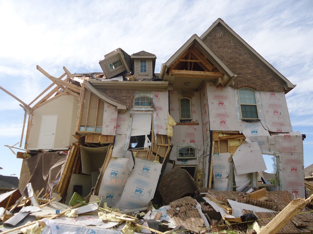 Inadequate wall bracing and structural connections allowed a severe thunderstorm to total this Texas home last spring. (Photo courtest APA - The Engineered Wood Association)