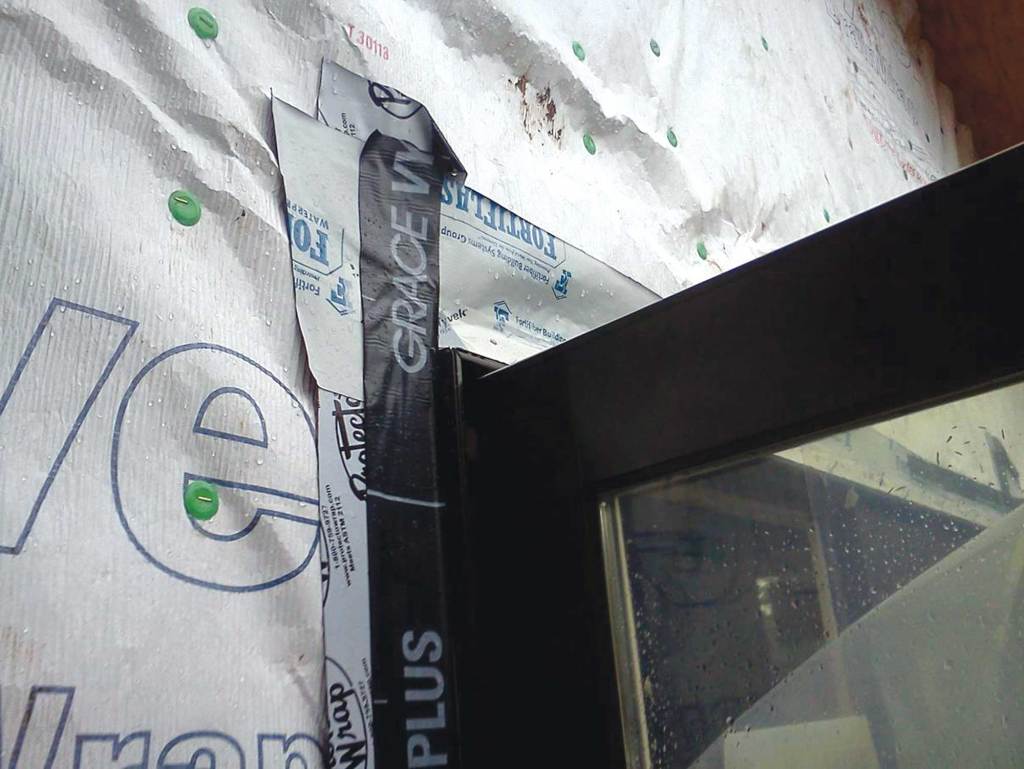 Reverse shingling, where the upper layers go under the lower layers, is the most common installation mistake. All flashing details should provide 100% mechanical drainage paths so that they shed water even if the adhesive fails.