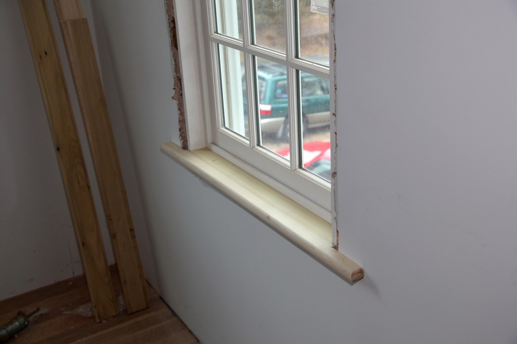 The window stool is the first piece of trim to be installed when trimming out a window. All of the other window trim pieces abut the stool.