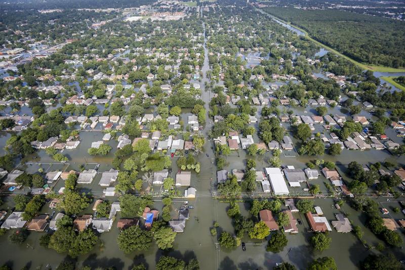 An aerial view shows extensive flooding from Harvey in a residential area in Southeast Texas, Aug. 31, 2017. Air National Guard photo by Staff Sgt. Daniel J. Martinez