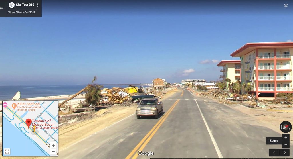 A Google camera car drove down Highway 98 in Mexico Beach, providing an up-close tour of Hurricane Michael's aftermath.