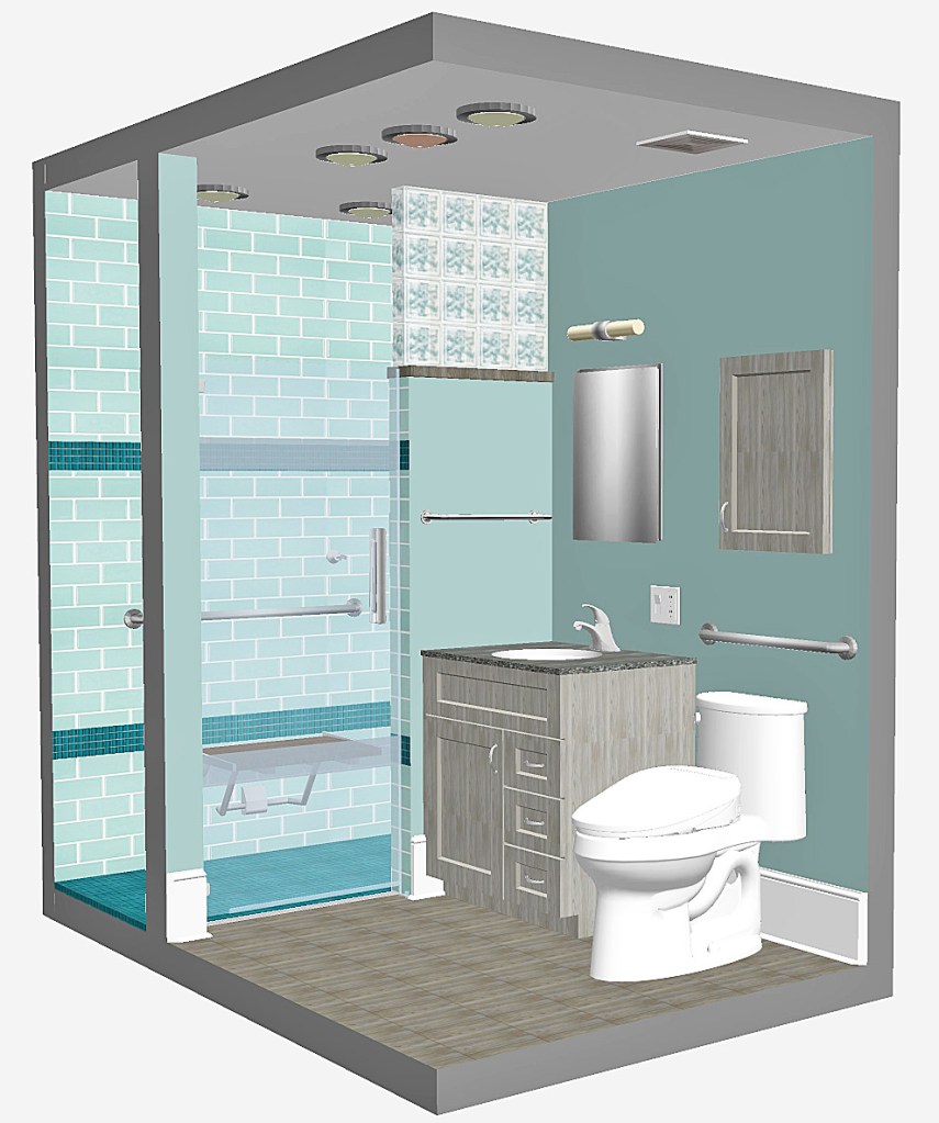 View of the revised universal design bathroom to premier in the 2019 Cost vs. Value report