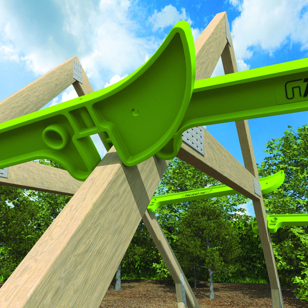 According to the maker, the TrussLox bracing system saves crane time and man hours when setting trusses.