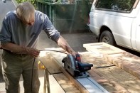 The author rips down an expensive and mis-ordered mahogany sidelight with the Bosch GKT13-225.