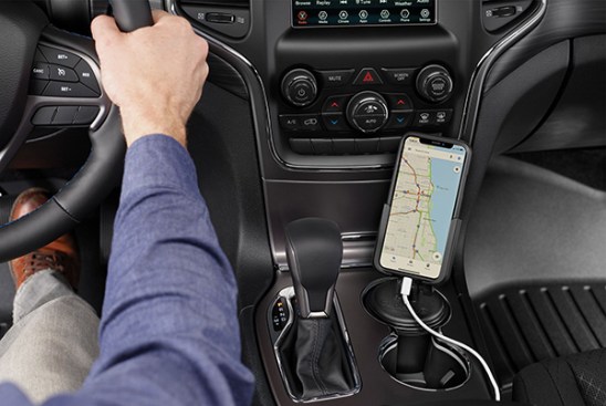 CupFone’s expanding sleeves enable it to snugly fit any cup holder according to WeatherTech. The neck articulates and is recess for the charger