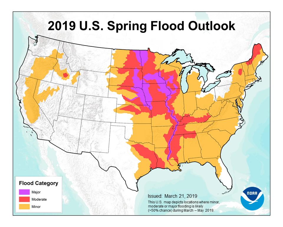 Large portions of the Midwest are predicted to experience major flooding through May, according to NOAA.