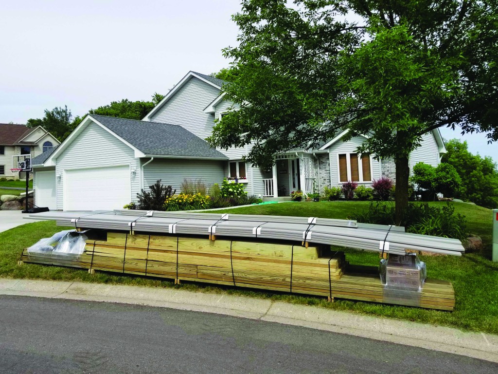 Produced off site, this deck package is ready for assembly. The same production techniques used to prefabricate the parts can be adapted to custom deck construction.