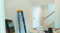 Figuring out how to terminate runs and make transitions is one of the first things to get a handle on when adding shiplap siding
to a room. At outside corners, the author typically butts the shiplap into either square or rabbeted stops.