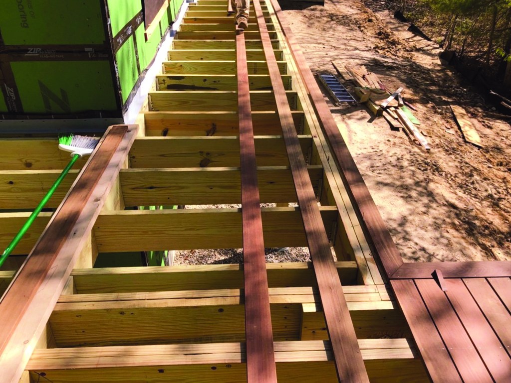 The system for installing every third board works well for long runs of decking.