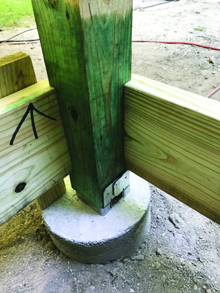 The author uses 6x6 posts, which can be notched, to support all of his deck framing.