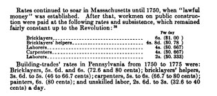 In the image above, the wage figures in parentheses show dollar equivalents in 1928 (the time of this study). A 1928 dollar equals about $15 today. These wages seem low, but there wasn’t much to spend money on—except land. Though the details around landownership and indentured labor were sometimes complicated, salable land was plentiful and, at around $2 an acre, affordable to many trade workers.