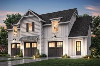 Garage plan with apartment above, front exterior. See details at Houseplans.com.