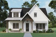 Farmhouse plan with prep kitchen, front exterior. See details at Houseplans.com.