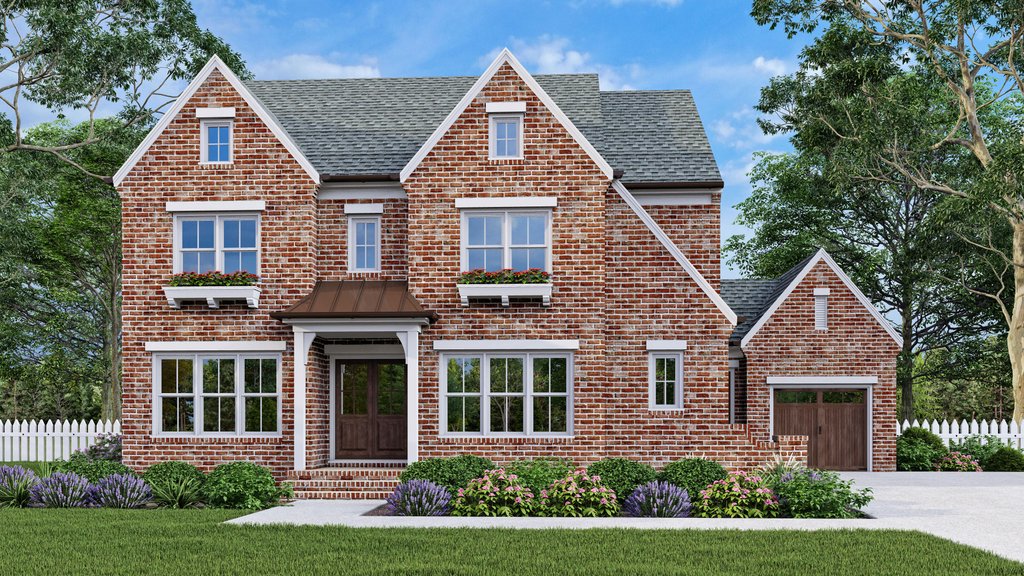 5-bedroom house plan with open layout, front exterior. See details at Houseplans.com.