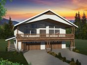 Simple lakefront house plan, exterior. See details at Houseplans.