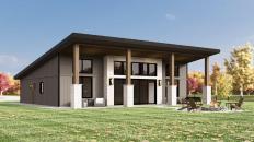 Barndominium plan with open layout, rear exterior. See more images and details at Houseplans.