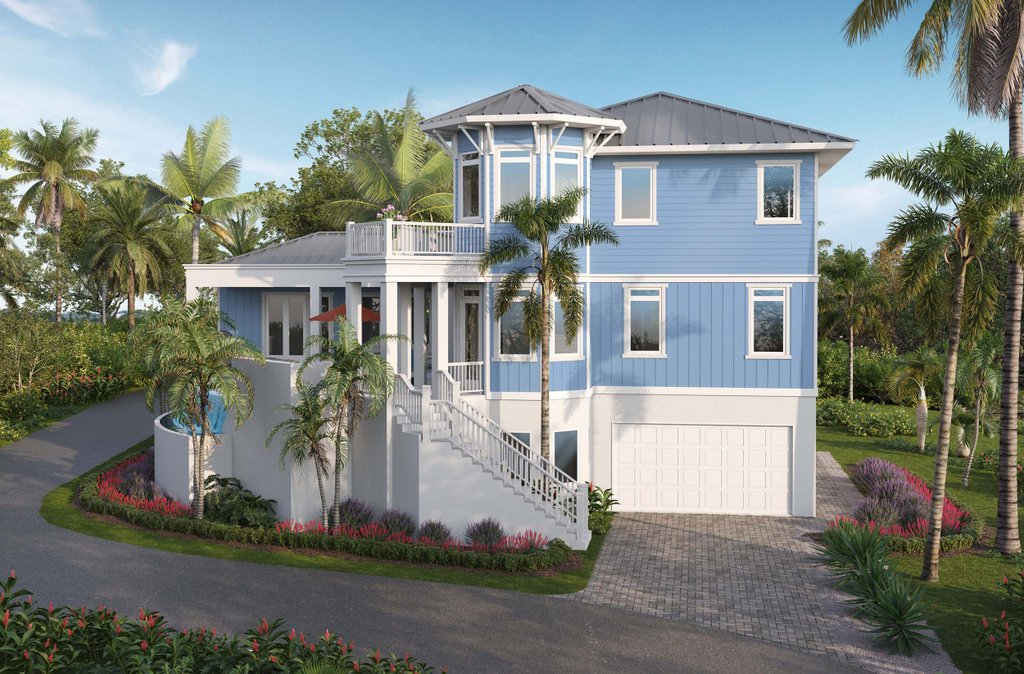 Florida house plan with porches, front exterior. See details at Houseplans.