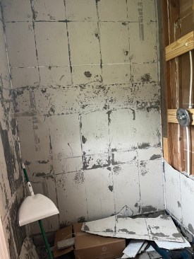 On a bathroom remodel, the author began with demolishing the existing shower.